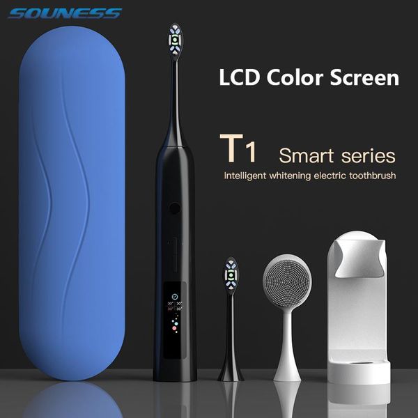 

smart electric toothbrush t1 sonic with lcd color screen waterproof rechargeable ultrasonic automatic tooth brushes set 2021