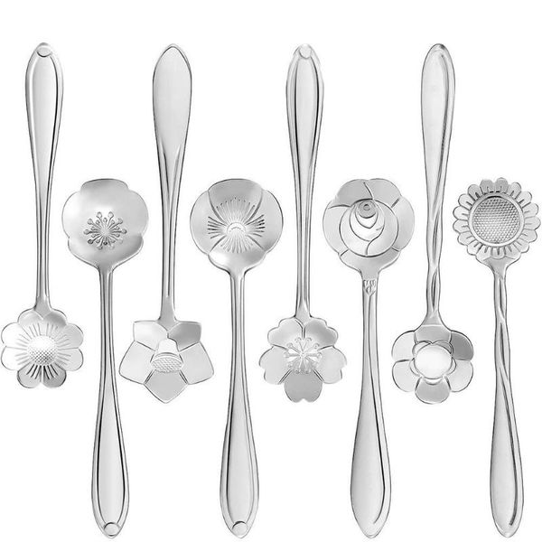 

spoons 8pcs stainless steel flower carved stirring mini for desserts tea coffee