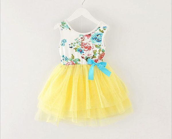 

girl's dresses girl dress summer 2021 floral baby princess infant kids clothing with bow children clothes, Red;yellow
