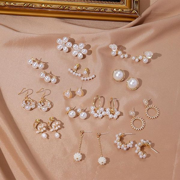 

needle korea design stud earrings metal geometric irregular circle teardrop simulated pearl for women girl gift, Golden;silver
