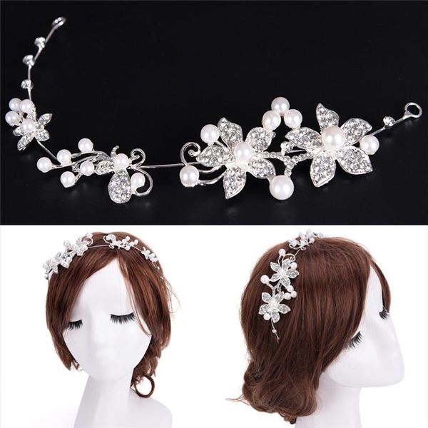 

hair clips & barrettes ladies rhinestone bridal wedding flower pearls headband clip, Golden;silver