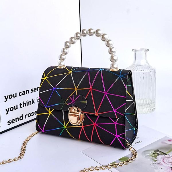 

duffel bags women's handbags 2021 korean version of the colorful rhombus lock chain pearl one-shoulder messenger bag retail and