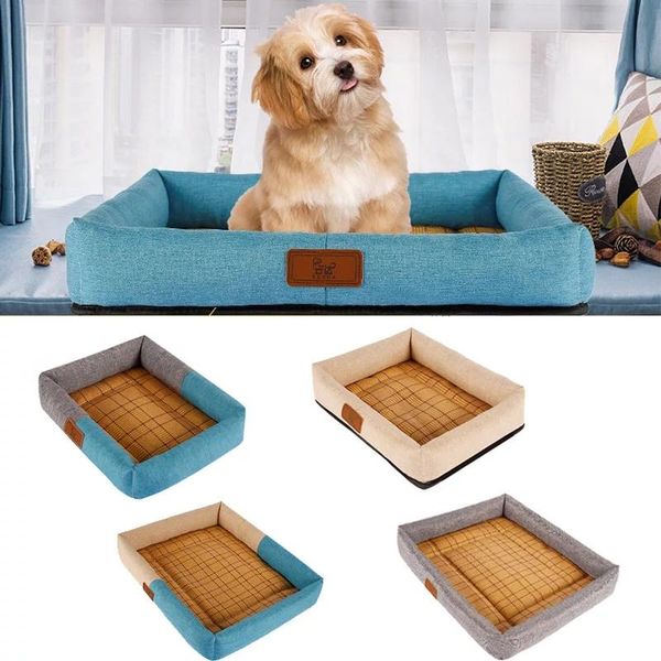 

kennels & pens 2021 linen rattan mat dog's nest pet supplier breathable summer sleeping dog cooling bed