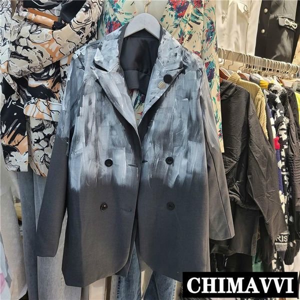 

retro backless blazer coat women 2021 autumn loose splash-ink suit jacket female harajuku coats women's suits & blazers, White;black