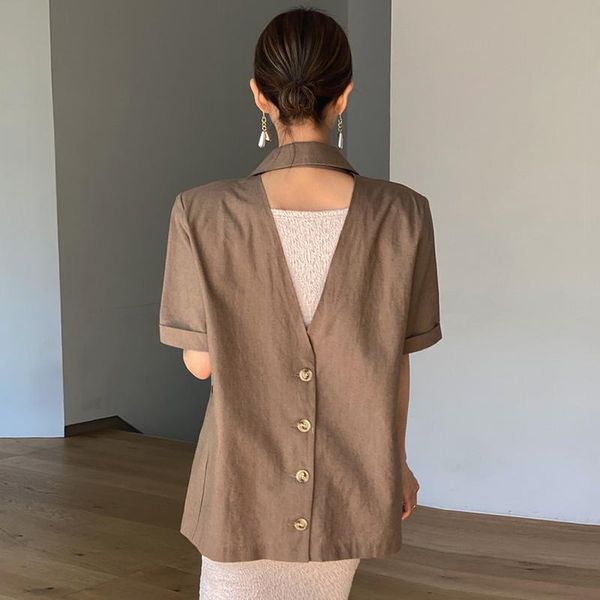 

women's suits & blazers korean chic summer french lapel careful machine halter button double pocket short-sleeved suit small jacket fem, White;black