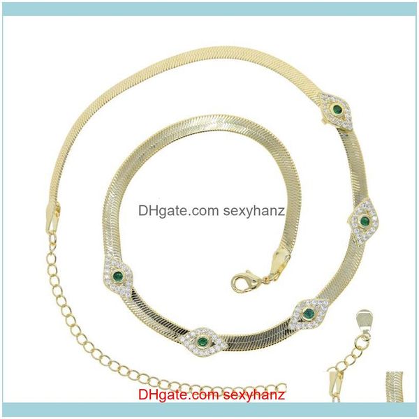 Collane Ciondoli Gioielli unici 5 mm Serpente Catena a osso di pesce Collana verde malocchio Collana color oro ghiacciato Bling Cz Occhi Fascino Donna C