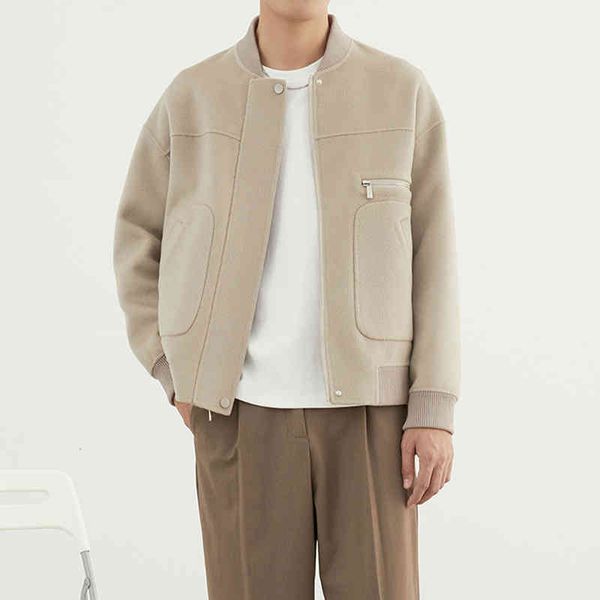 

woolen coat men's short baseball suit 2021 autumn new double-sided tweed off shoulder woolen et, Black;brown