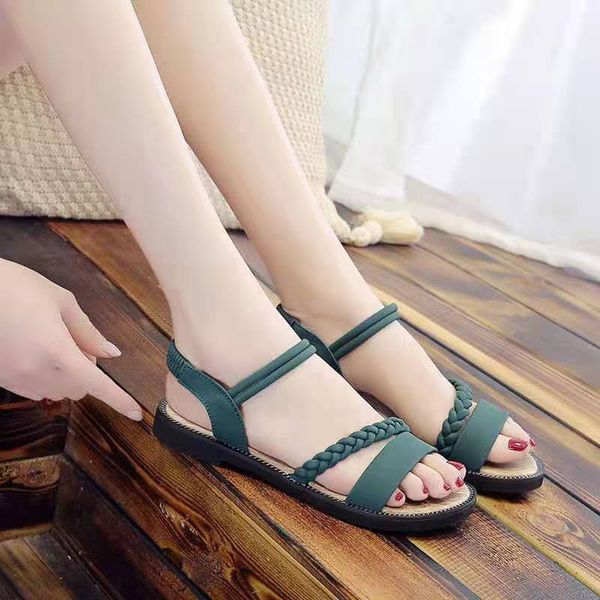 

2021 new roman style women soft flat sandals popular in students, Black