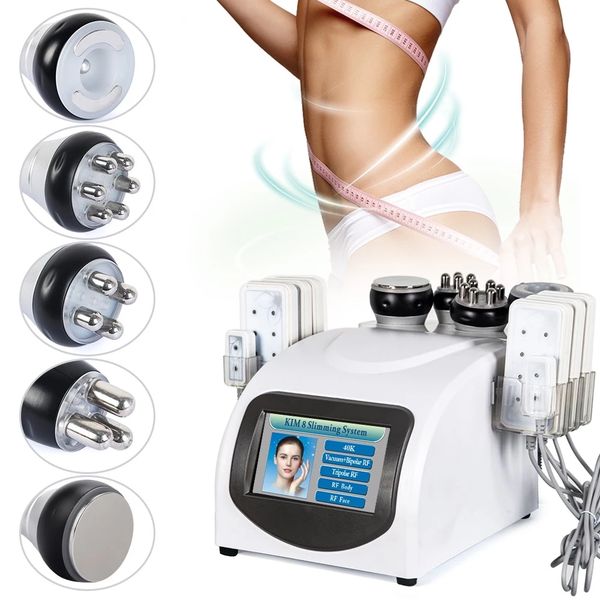 

multifunctional 6 in 1 40k ultrasonic cavitation slimming vacuum pressotherapy rf 8 pads burn laser lipo diode lllt weight loss spa body sha