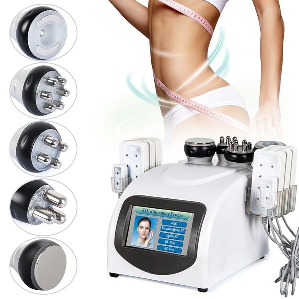 Multifunzionale 6 in 1 40k Ultrasonic Cavitation Slimming Vacuum Pressotherapy RF 8 Pad Burn Laser Lipo Diode LLLT Perdita di peso SPA Macchina per modellare il corpo