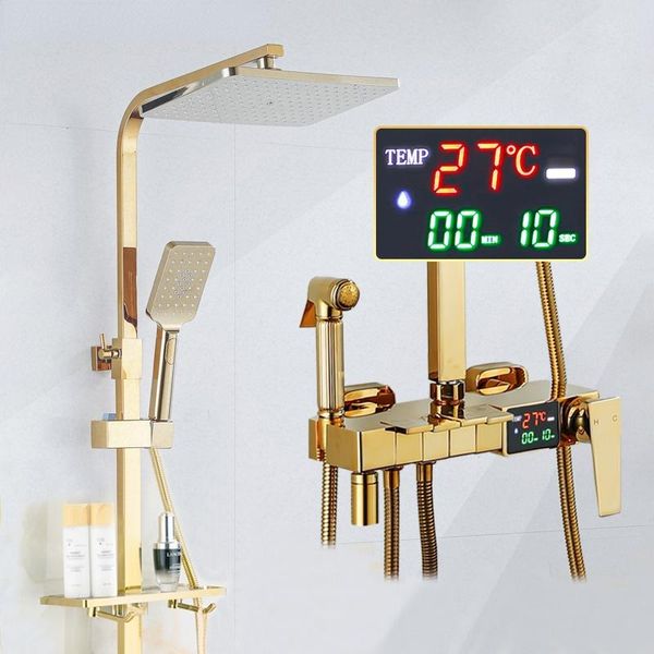 

bathroom shower sets gold digital bath set cold thermostatic system wall mount spa rainshower faucet bathtub piano grifos