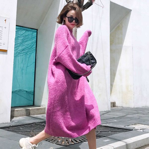 

women's sweaters autumn winter women sweater sleeve o-neck long knitted dresses oversize loose streetwear casual dress jfp1, White;black