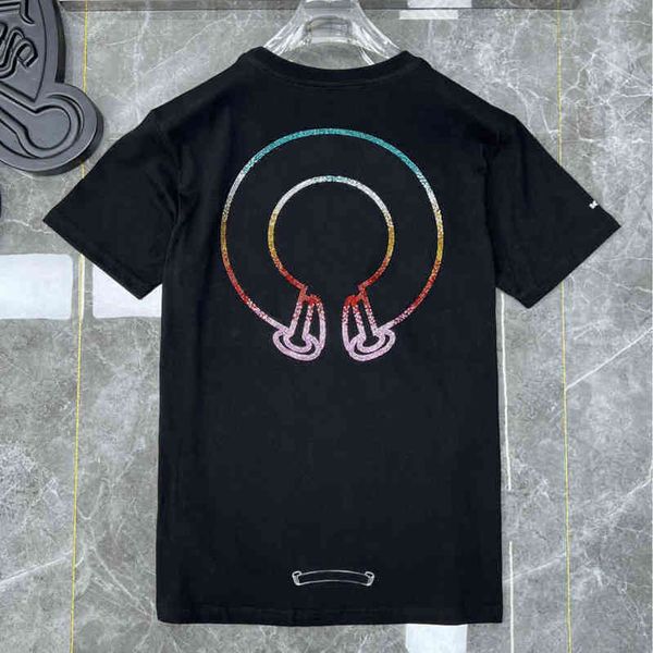 

ch classic summer designer t shirts short sleeves letter horseshoe sanskrit cross print sweatshirts t-shirts woman loose tees 533g, White;black