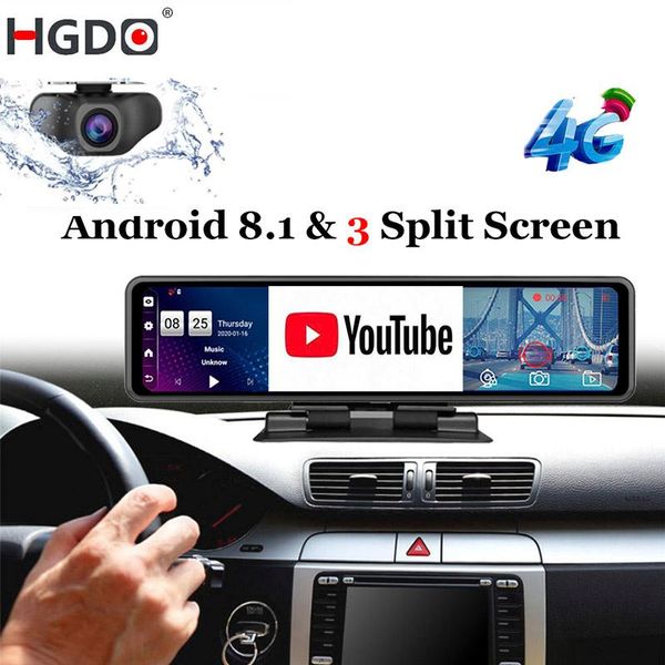 

car video hgdo 12'' dvr dashboard camera android 8.1 4g adas rear view mirror recorder fhd 1080p wifi gps dash cam registrator