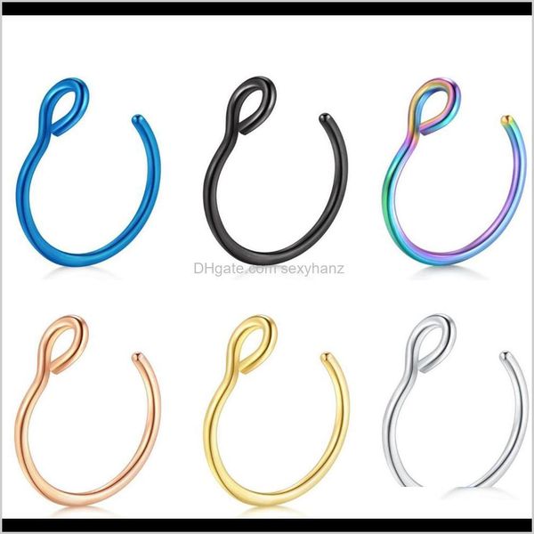 

& drop delivery 2021 rings hoop 20 gauge non piercing stainless steel fake septum nose studs piercings cartilage earring body jewelry 9zlza, Silver