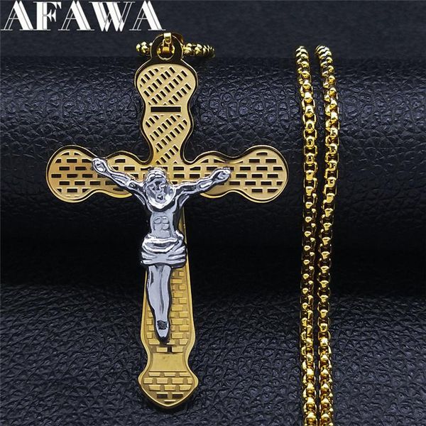 

pendant necklaces 2021 christian stainless steel cross jesus necklace chain for women gold color big long jewelry cruz colgante n4500s02, Silver