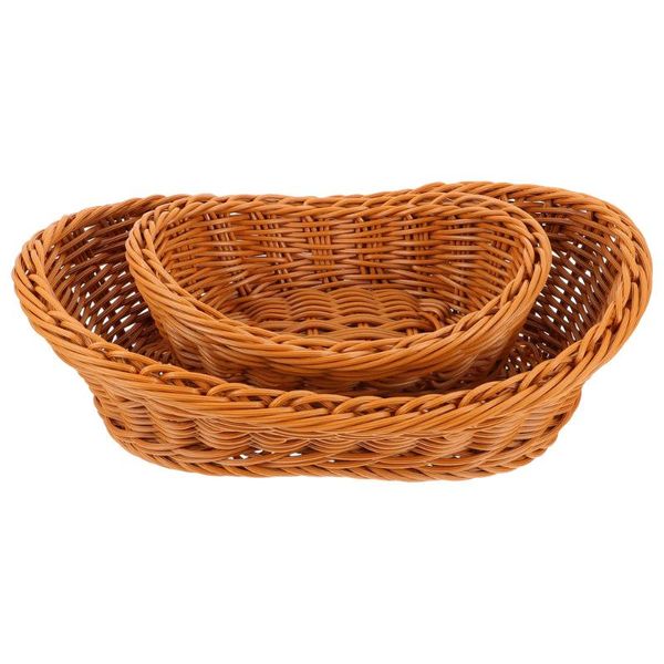 

2pcs imitation rattan woven bread fruit baskets deskstorage