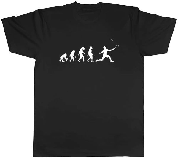 

evolution of badminton mens t-shirt tee, White;black
