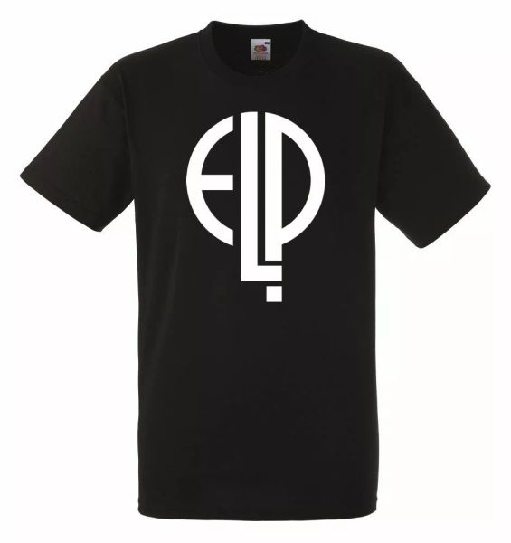 

emerson lake & palmer logo black mens t-shirt men rock band tee shirt, White;black