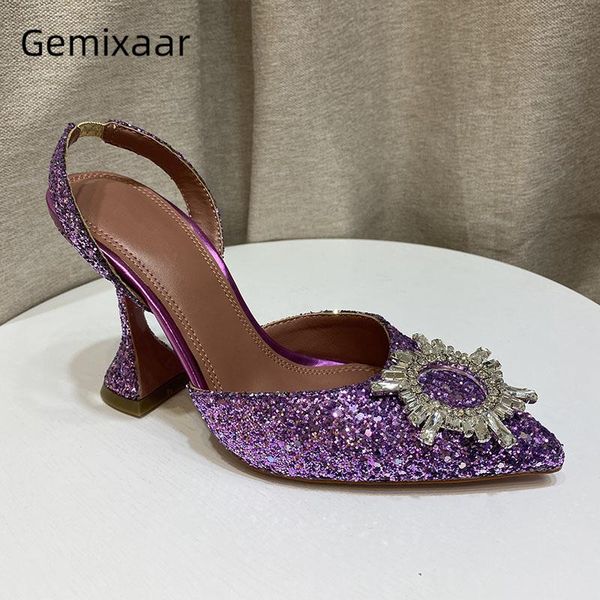 

dress shoes high goblet heel gladiator sandals women back strap point toe bling sequins jeweled sunflower buckle summer woman, Black