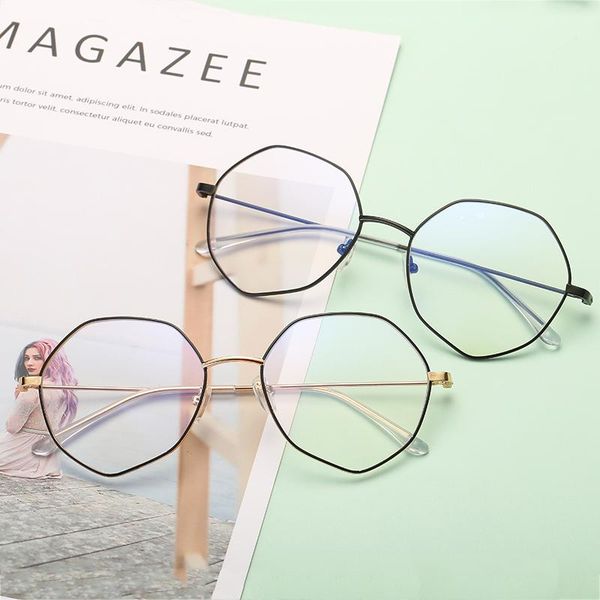 

fashion sunglasses frames vintage glasses frame round lens flat myopia optical mirror simple metal classic women/men eyewear, Black