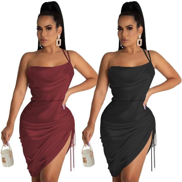 

casual dresses sujying 2021 summer women's solid close-fitting with pleated sling and buttocks dress, Black;gray