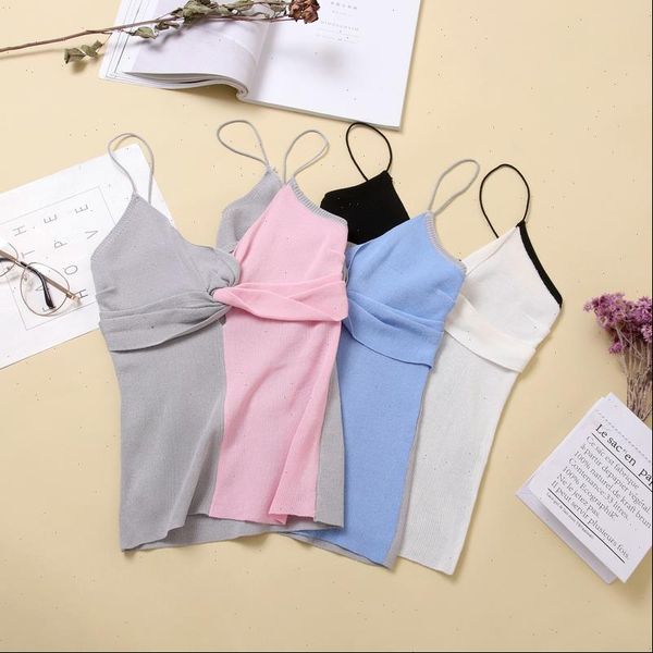 

patchwork crop knitting womens tank cross cotton camisole femme women spaghetti, White