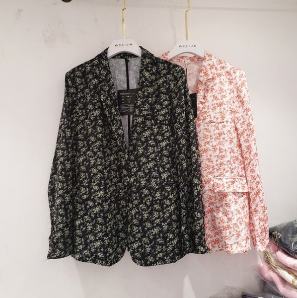 

european autumn new floral suit lapel female retro mid-length loose printed blazer coat women outfits leisure jacket, White;black