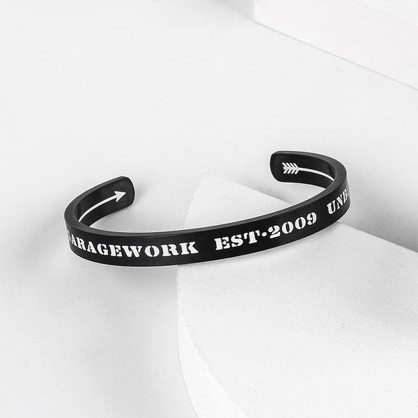 

west coast gothic alphanumeric the letter and number inscribed couple titanium steel men bracelet bangle, Black