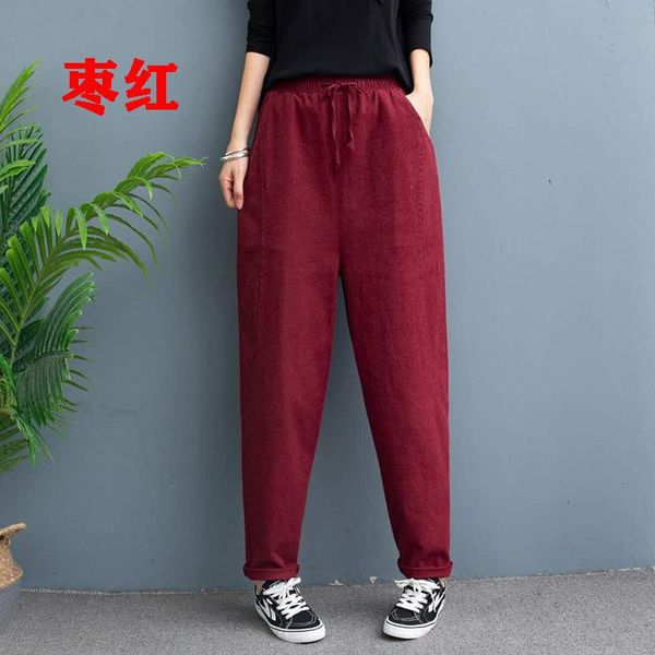 

women's pants & capris 95% cotton linen women autumn winter korean loose high waisted black yellow plus size straight long ladies, Black;white