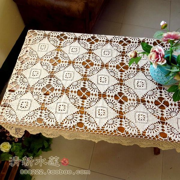 

table cloth fresh water lotus iris hand crochet american country cotton woven openwork fabric linen beibai