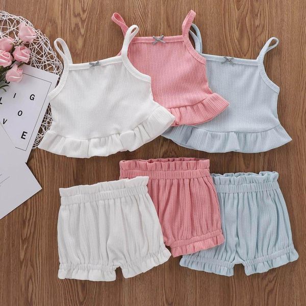 

clothing sets born girl clothes set toddler baby girls summer solid color sleeveless + short+ headband infant, White