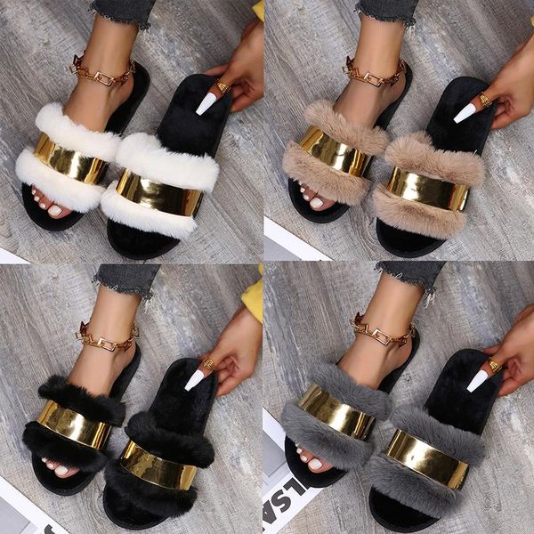 

slippers 2022 ladies fashion plush sequined flat comfortable indoor outdoor furry women's shoes, Black