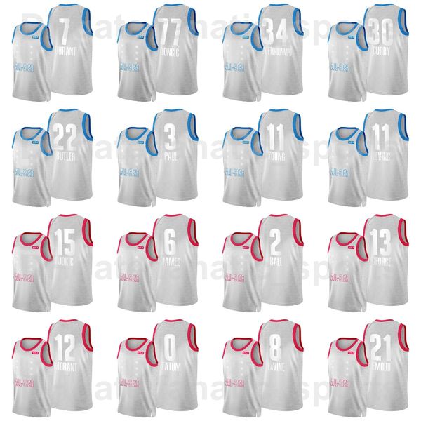 

75th anniversary print 2022 basketball lamelo ball all-star jersey 2 jimmy butler 22 davis 3 luka doncic 77 chris paul 3 andrew wiggins 22 s, Black;red