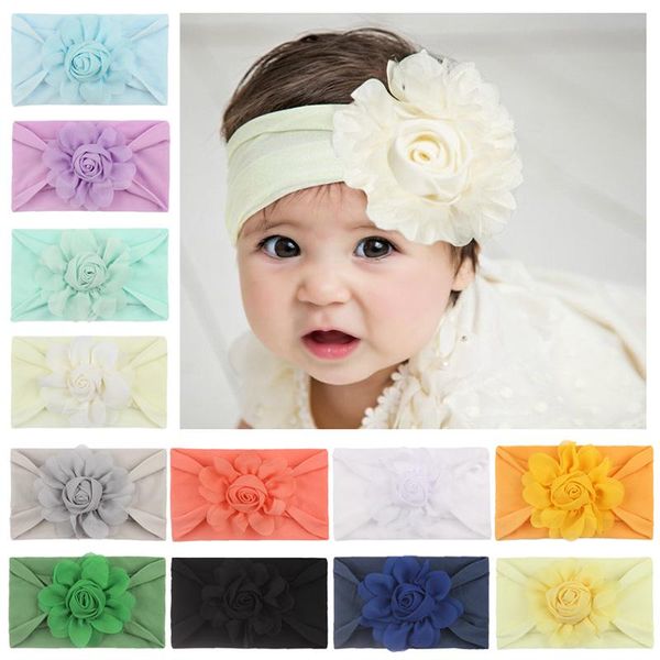 

hair accessories 12 colors baby headband for girls head band nylon soft elastic flower cute kids headbands, Slivery;white