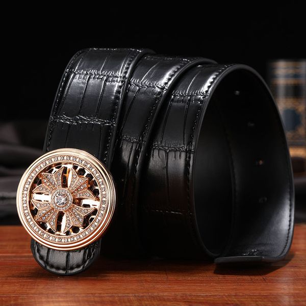 

new fortune smooth buckle belt men's leather cowhide revoing business versatile korean personality, Black;brown