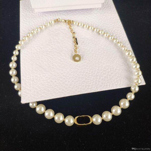 

new pearl d letter fashion necklace pearl necklace women jewelry, Slivery;golden