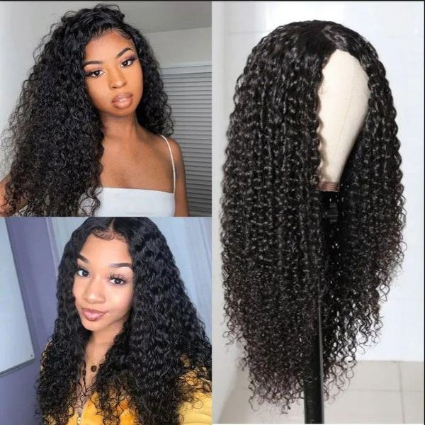 

natural long loose curly synthetic hair u lace wigs heat resistant glueless middle part black for women 24inch