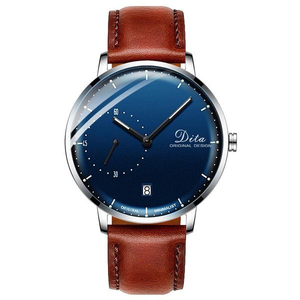

wristwatches ditawatch quartz watch men 2021 mens watches clock fashion leather waterproof calendar relogio masculino, Slivery;brown