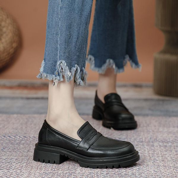 

dress shoes genuine leather platform loafers girl woman pumps 2021 black designer women heels party shoe wedge heel for 40