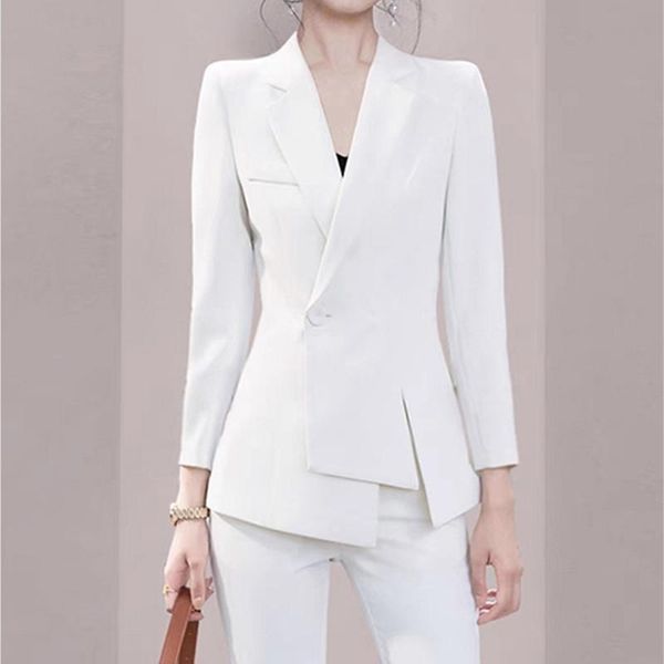 

women's two piece pants formal uniform designs pantsuits autumn winter elegant white professional women business work wear blazers ol t