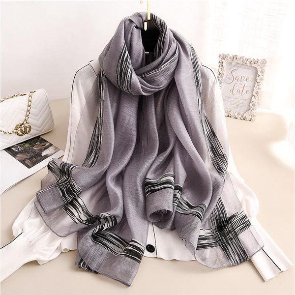 

scarves pure silk scarf for women solid foulard pashmina lady print shawls wraps female warm winter scarfs 2021, Blue;gray