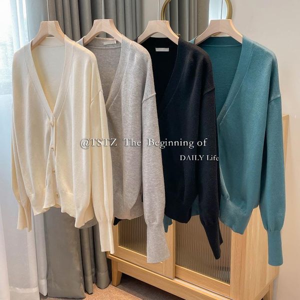 

women's knits & tees solid basic style sweater cardigan women casual v-neck long sleeve coat femme apricot gray fashion, White