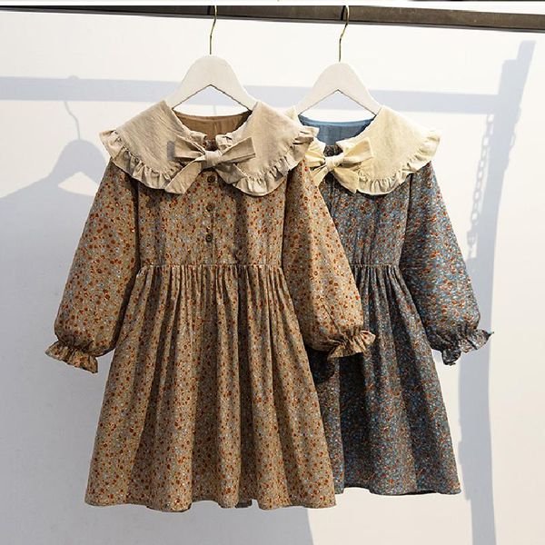 

girl's dresses floral girls dress for kids 2021 autumn cute clothes long sleeve children clothing vestidos 3-14y, Red;yellow