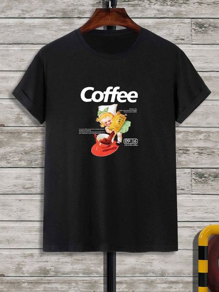 

men slogan & figure graphic tee e62a#, White;black