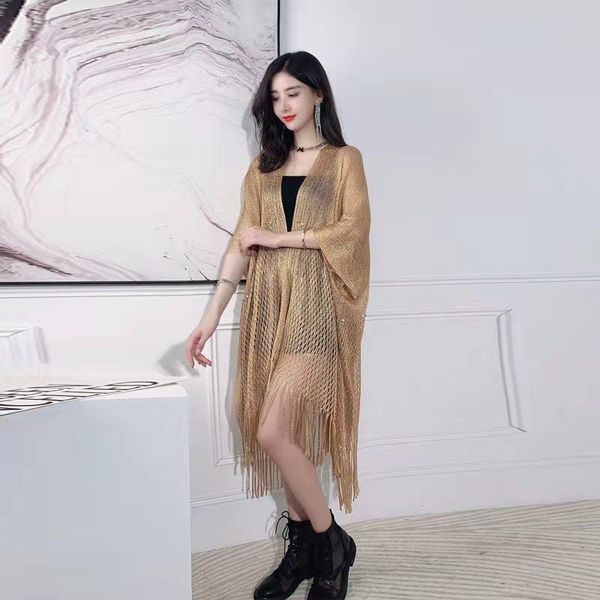 

women's t-shirt square dance [80kg ~ 200kg] sunscreen tassel shawl, bright silk and summer beach towel shawl, White