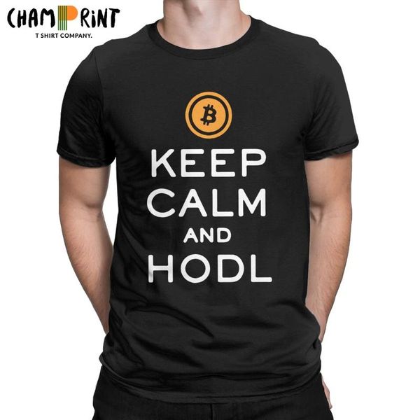 

men's t-shirts keep calm and hodl cryptocurrency t shirt men pure cotton vintage crew neck tee short sleeve summer, White;black