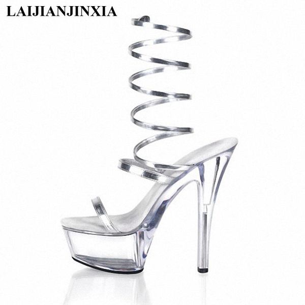 

dress shoes laijianjinxia women's high heel sandals crystal clear fish high-platform 15cm leopard dance eur 46, Black