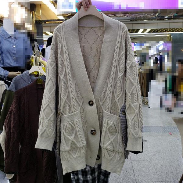 

women's knits & tees [ewq] fashion chic solid color knitted cardigan autumn 2021 v-neck loose single breasted long sleeve sweater coat, White