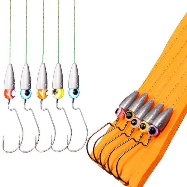 

fishing hooks 1 set texas rigs for bass with weights rigged line kit tackle 1.7x3cm